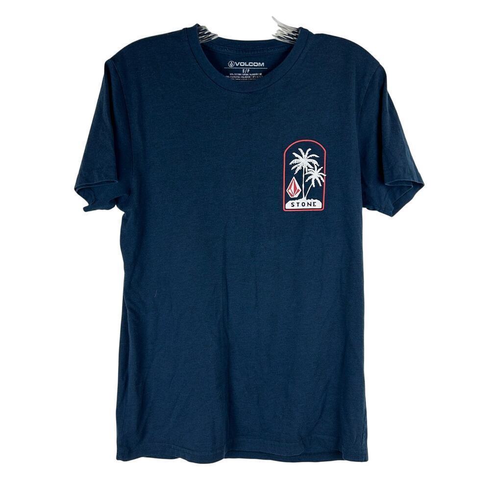 Volcom Mens T-Shirt Size Small Blue Palm Trees
